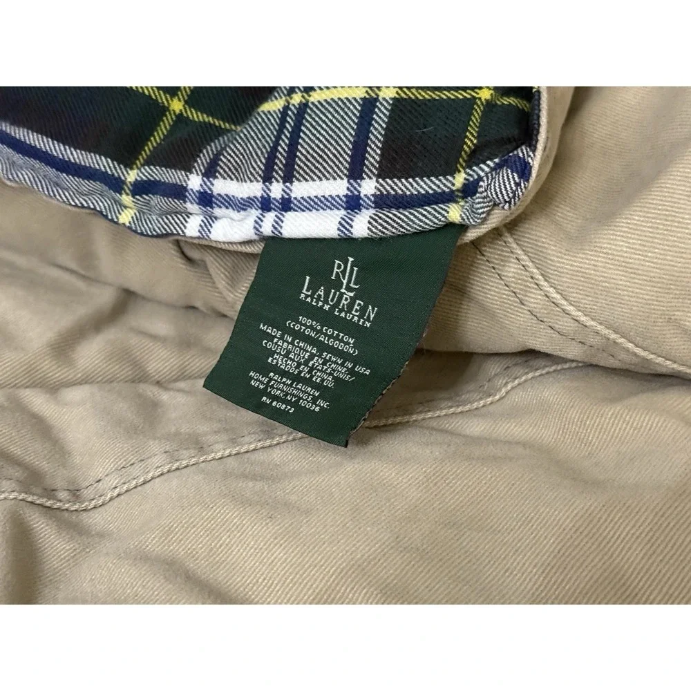 VTG Ralph Lauren TWIN Comforter Blanket Tartan Plaid‎ Blue Green Tan Reversible